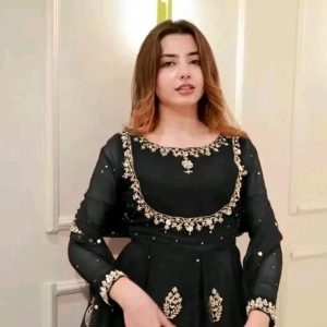 J S CREATION Georgette Stitched Anarkali Gown (Black)