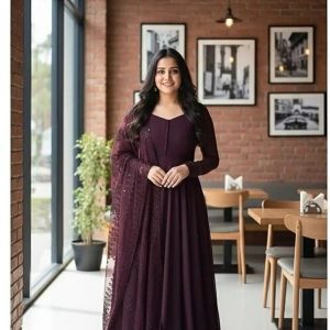 zankhi hosiery Solid Georgette Stitched Anarkali Gown (Purple)