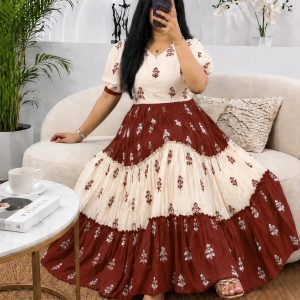 Seya Fab Floral Print Rayon Blend Stitched Flared/A-line Gown (Multicolor)