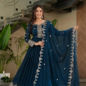 Om  Creation Embroidered, Embellished Georgette Stitched Anarkali
