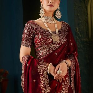 Laddu creation Embellished, Embroidered Bollywood Jimmy Jimmy, Silk Blend Saree (Maroon)